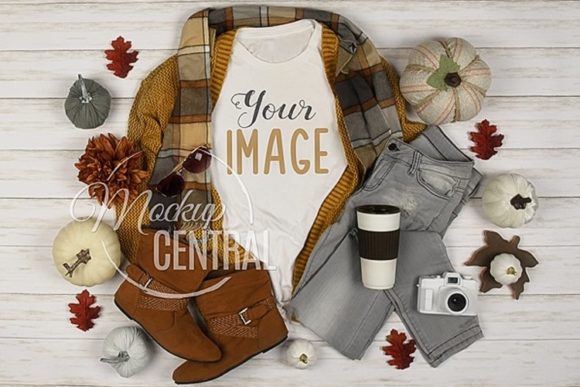 Download Girl's Flatlay T-Shirt Autumn Mockup - Premium Bundle